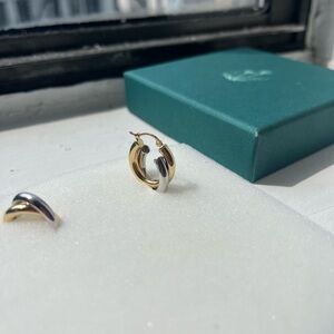 14k Yellow & White Gold Double Tube Hoop